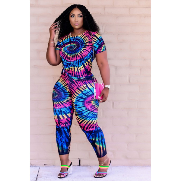 New tie-dye printing two-piece plus size women's suit D8099