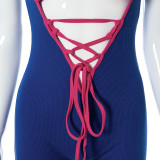 Stitching round neck short-sleeved tie shorts jumpsuit W21RP184