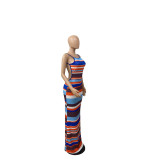 Colorful striped print open back dress F8076