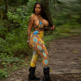Snake print suspender bra and leisure trousers two-piece suit K21ST225