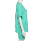 Loose solid color top tight-fitting casual shorts suit K21S02777