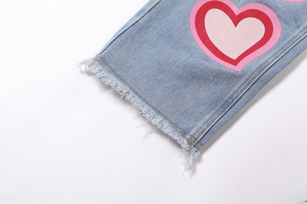 Fashionable Hollow Printed High Waist Straight Casual Jeans W21P02349