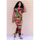 New tie-dye printing two-piece plus size women's suit D8099