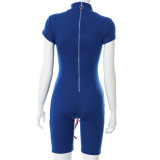 Stitching round neck short-sleeved tie shorts jumpsuit W21RP184