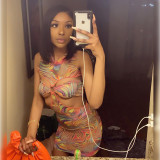 Fashion sexy mesh see-through fake two-piece slim dress K21D02140