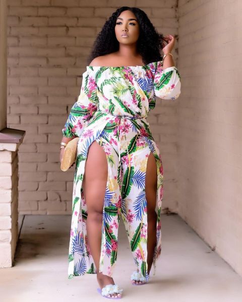 Fashion beach-style print loose-fit jumpsuit F8075