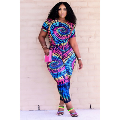 New tie-dye printing two-piece plus size women's suit D8099