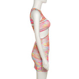 Fashion sexy mesh see-through fake two-piece slim dress K21D02140