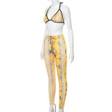 Snake print suspender bra and leisure trousers two-piece suit K21ST225