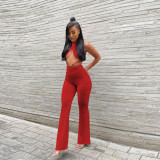 Sexy trouser suit open back fashion solid color trouser suit D8106