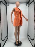 OL office two-piece striped print small suit vest jacket with belt YM192