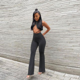 Sexy trouser suit open back fashion solid color trouser suit D8106