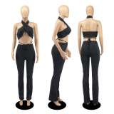 Sexy trouser suit open back fashion solid color trouser suit D8106