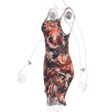 Printed halter strap dress D9C1682