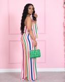 Fashion classic halter stripe casual home two-piece suit YM193