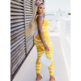 Fashion striped jumpsuit, deep V tie, zipper YM188