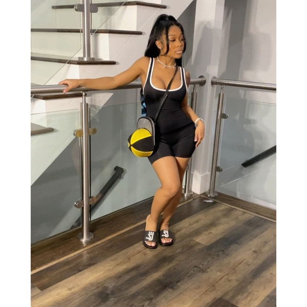 Fashion vest solid color casual vest shorts two-piece suit D8108
