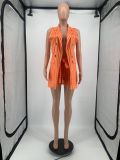 OL office two-piece striped print small suit vest jacket with belt YM192