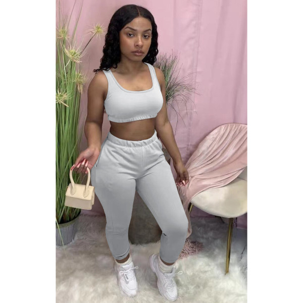 Solid color vest, lock leg pants, sports suit YM182