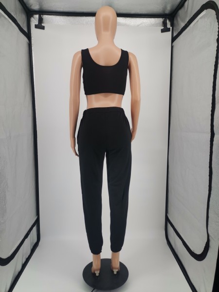 Solid color vest, lock leg pants, sports suit YM182
