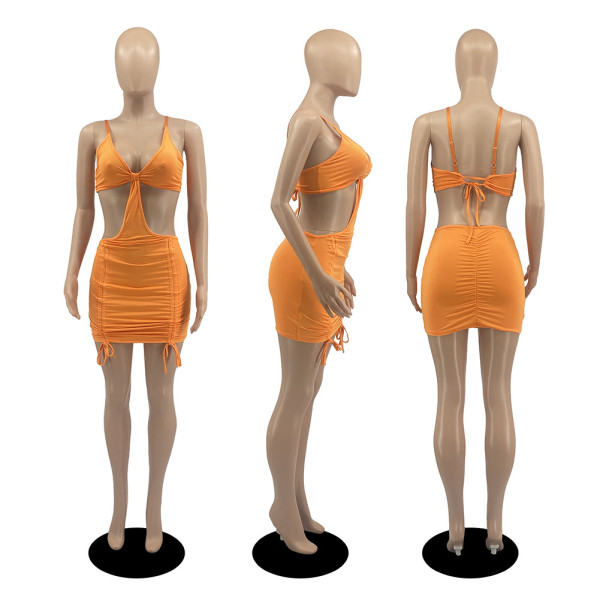 Pure color open back sexy dress slim short skirt nightclub outfit D8107-1