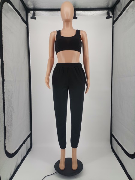 Solid color vest, lock leg pants, sports suit YM182