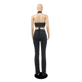 Sexy trouser suit open back fashion solid color trouser suit D8106