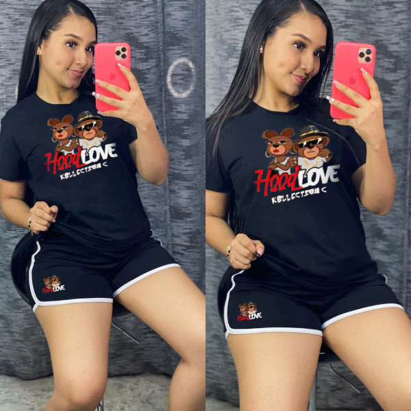 Big bear cartoon two-piece printed sports suit YM194