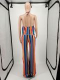 Fashion classic halter stripe casual home two-piece suit YM193