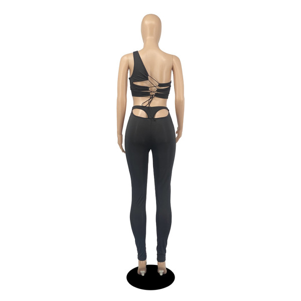 New style open back strapless solid color two-piece trouser suit D8103