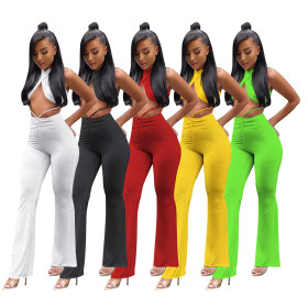 Sexy trouser suit open back fashion solid color trouser suit D8106