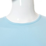Pure color round neck short-sleeved waist T-shirt slim shorts set X21ST186