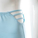 Pure color round neck short-sleeved waist T-shirt slim shorts set X21ST186