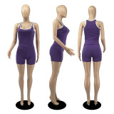 Fashion vest solid color casual vest shorts two-piece suit D8108