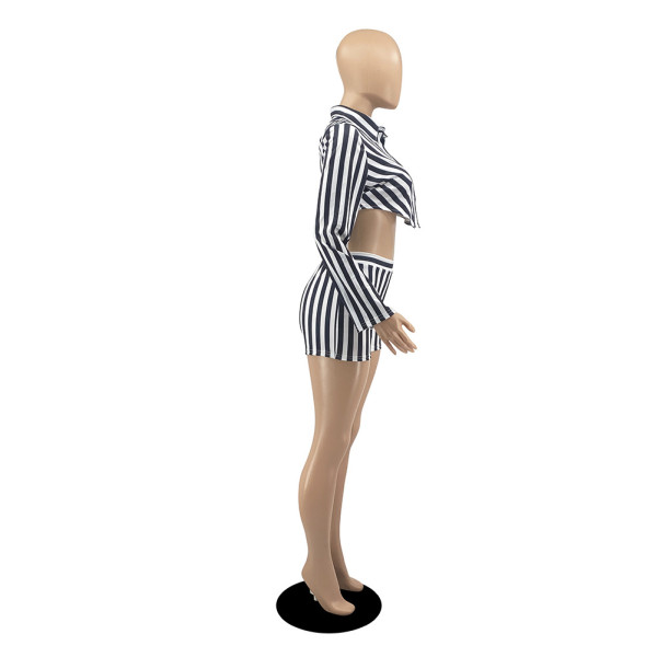 Long sleeve shorts street suit casual shirt two-piece suit D8109