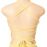 Summer new solid color open back tether sling pleated shorts suit R21ST199
