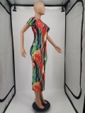 Fashion tie-dye women's sexy round neck print dress YM184