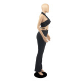 Sexy trouser suit open back fashion solid color trouser suit D8106
