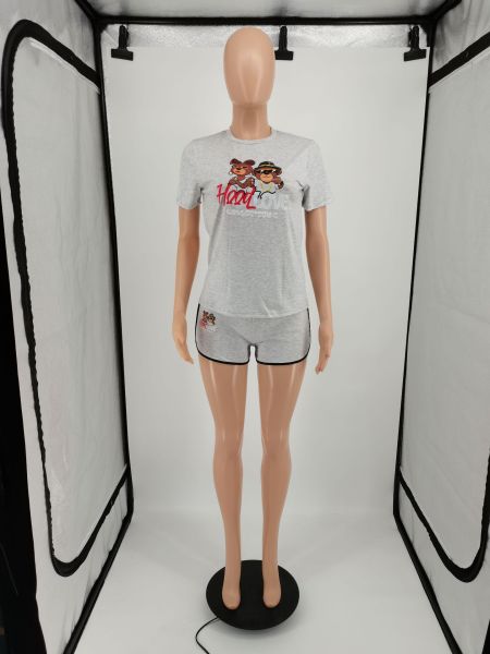 Big bear cartoon two-piece printed sports suit YM194
