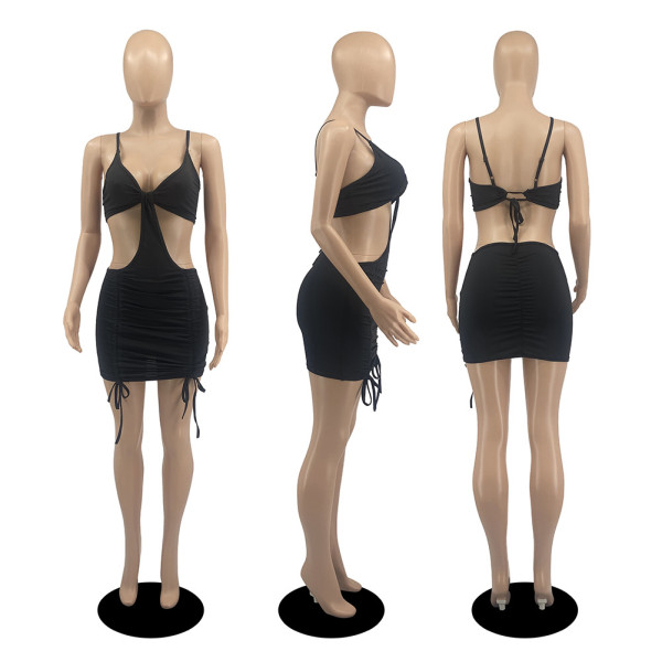 Pure color open back sexy dress slim short skirt nightclub outfit D8107-1