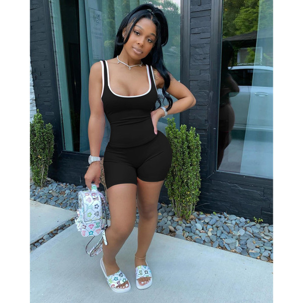 Fashion vest solid color casual vest shorts two-piece suit D8108