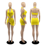 Milk silk pure color short skirt sexy sleeveless hollow dress D8104