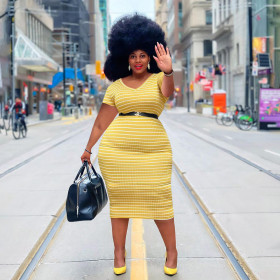Classic stripe plus size women's dress YM190