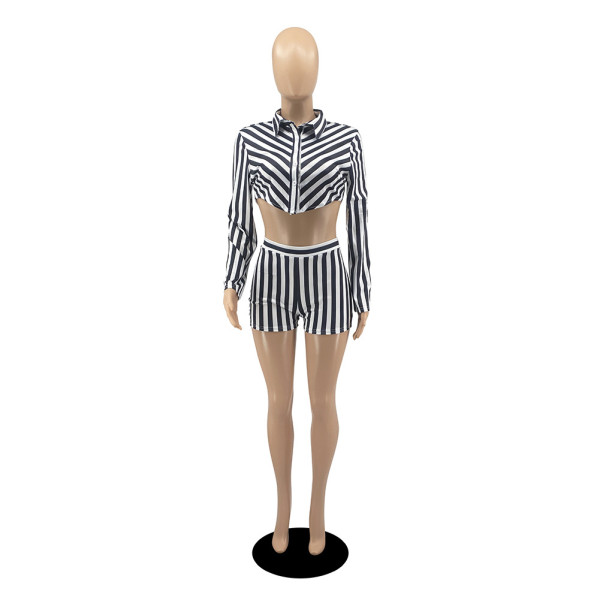 Long sleeve shorts street suit casual shirt two-piece suit D8109
