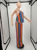 Fashion classic halter stripe casual home two-piece suit YM193