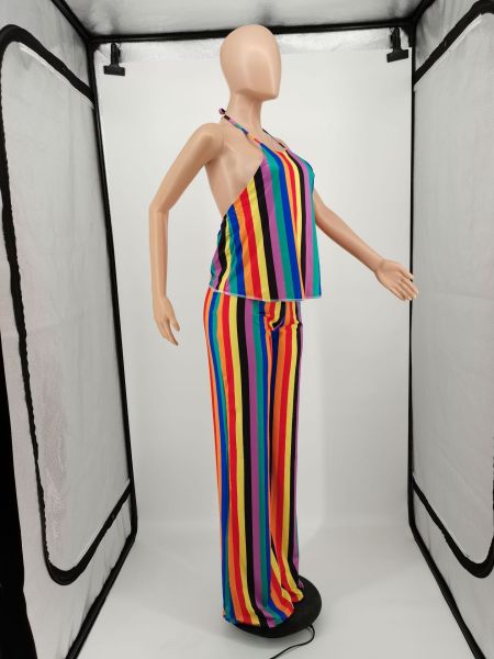 Fashion classic halter stripe casual home two-piece suit YM193