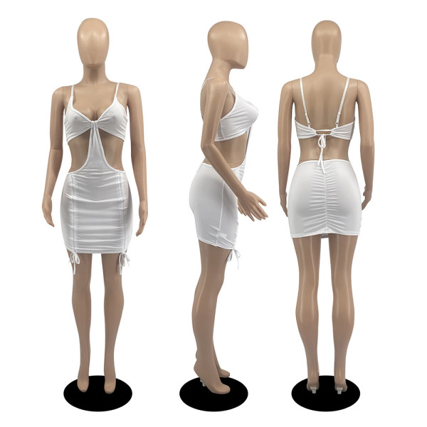Pure color open back sexy dress slim short skirt nightclub outfit D8107-1