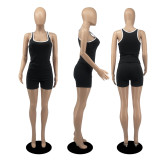 Fashion vest solid color casual vest shorts two-piece suit D8108
