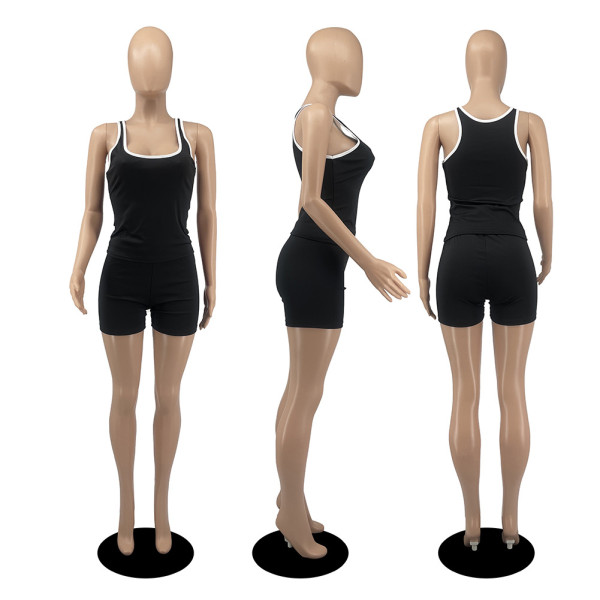 Fashion vest solid color casual vest shorts two-piece suit D8108