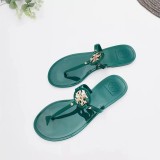 PVC jelly sandals and slippers flat flip-flops with metal buckle beach slippers for outer wear QBD61